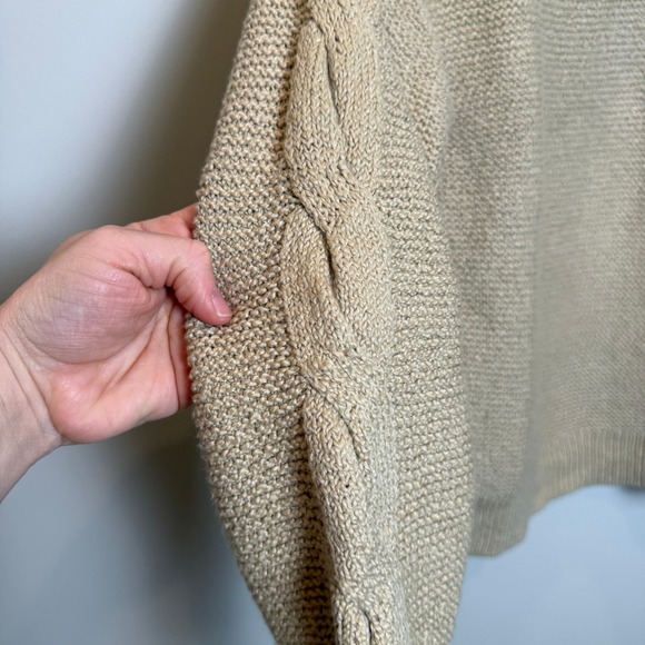 J. Crew Factory Womens S Tan Mock Neck Cable Knit Sleeve Sweater Neutral Coastal - Picture 5 of 11